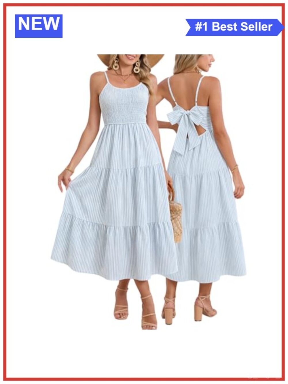Women's Spaghetti Strap Maxi Tiered Dress - Smocked Boho Casual Summer